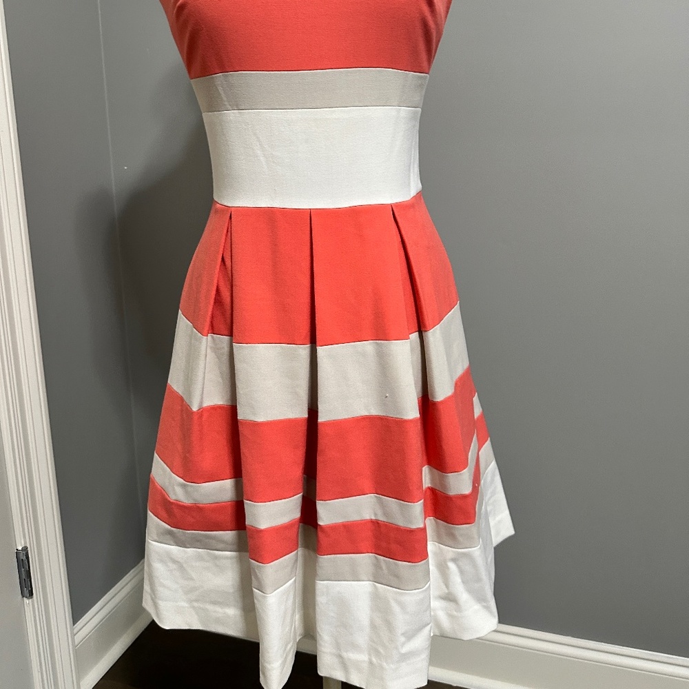 Ralph Lauren A line horizontal stripped dress in coral tan and cream - Picture 4 of 6
